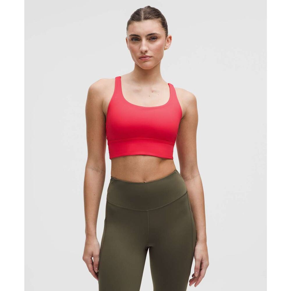 Lululemon Energy Bra Long Line Red Glow Size 8 Medium Support B–D Excellent